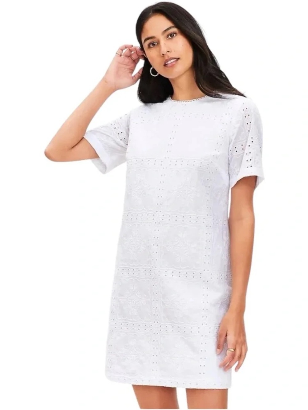 LOFT White Eyelet Mini Shift Dress